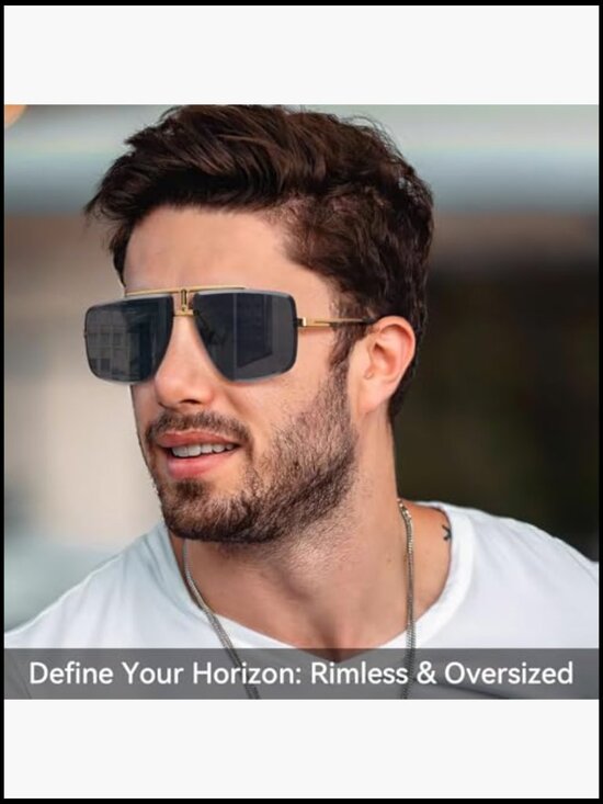Rimless Oversized Square Sunglasses Trendy Metal Frameless UV400